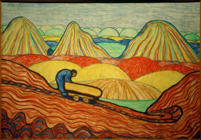Clay Worker with Yellow Cart by Wilhelm Morgner